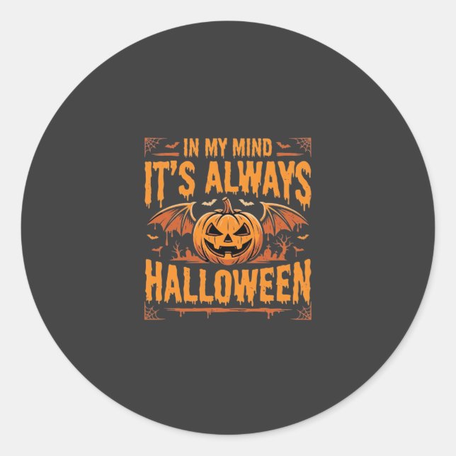 Sticker Rond Citrouille Chauve-Souris Halloween Vecteur Design_ (Devant)