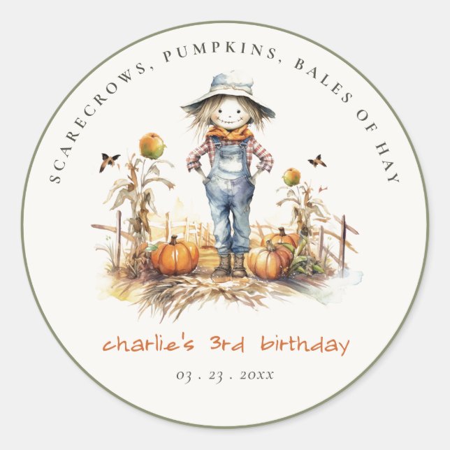 Sticker Rond Citrouille Chic Chic Scarecrow Harvest Anniversair (Devant)