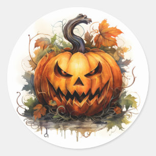 Sticker Rond Citrouille Creepy Jack-O-Lanterne