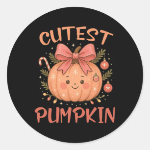 Sticker Rond Citrouille Cutest Avec Bow Et Vibes De Vacances -
