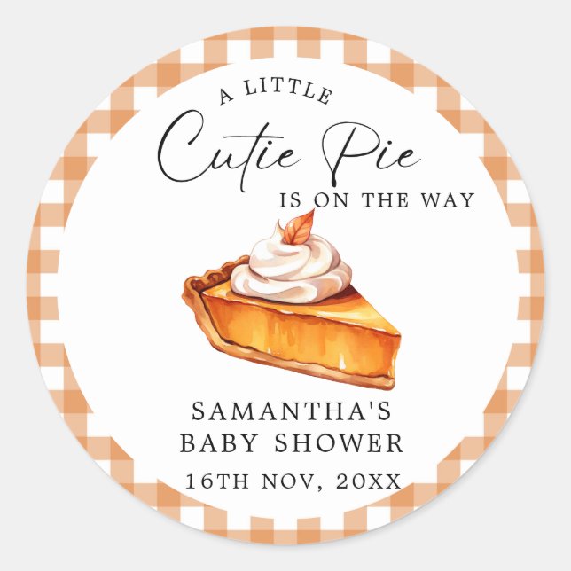 Sticker Rond Citrouille Cutie Pie Automne En vichy Baby shower (Devant)