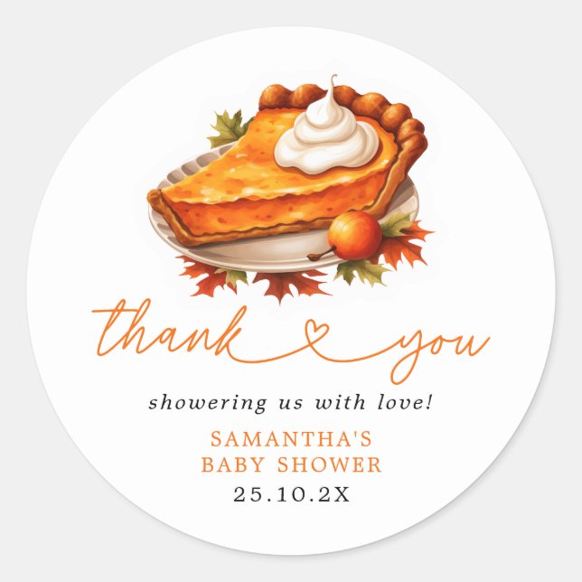 Sticker Rond Citrouille Cutie Pie Merci Baby shower d'automne (Devant)