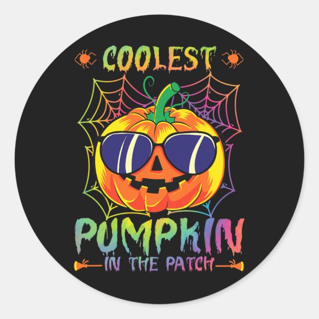 Sticker Rond Citrouille Dans Le Patch Tie Dye Halloween Citroui (Devant)