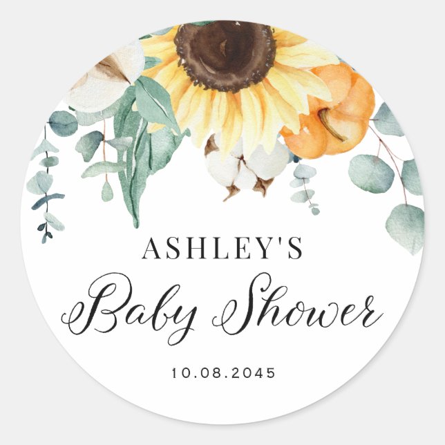 Sticker Rond Citrouille d'aquarelle et Baby shower d'automne de (Devant)