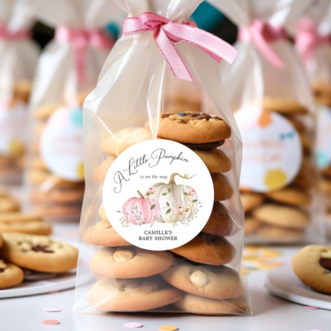 Sticker Rond Citrouille d'automne Baby shower fille (Créateur téléchargé)