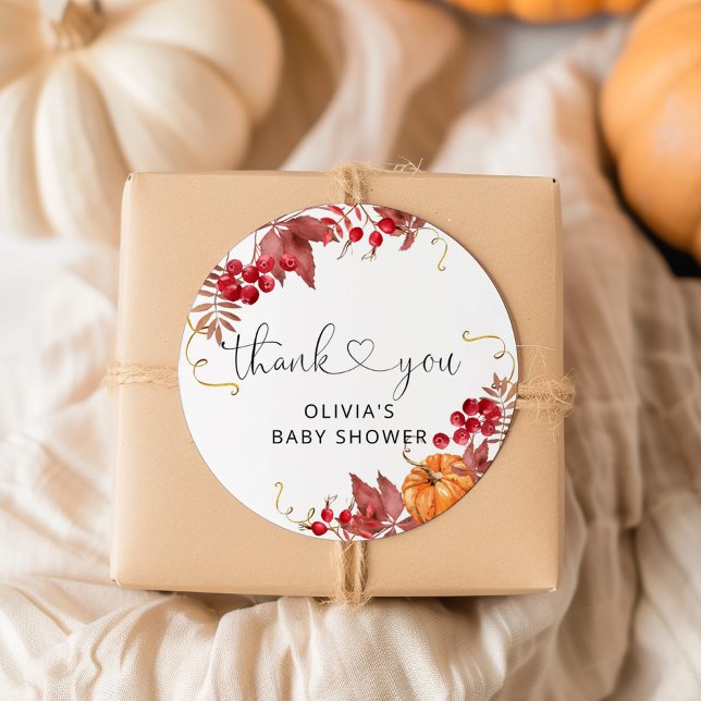 Sticker Rond Citrouille d'automne baby shower merci (Créateur téléchargé)