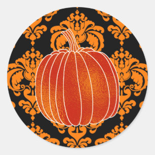 Sticker Rond Citrouille d'automne Orange Orange Noir Orange