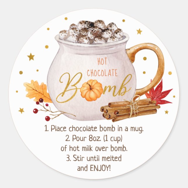 Sticker Rond Citrouille d'automne Thanksgiving Hot Chocolat Bom (Devant)