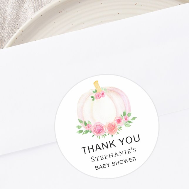 Sticker Rond Citrouille de automne Floral Girl's Baby shower Me (Créateur téléchargé)