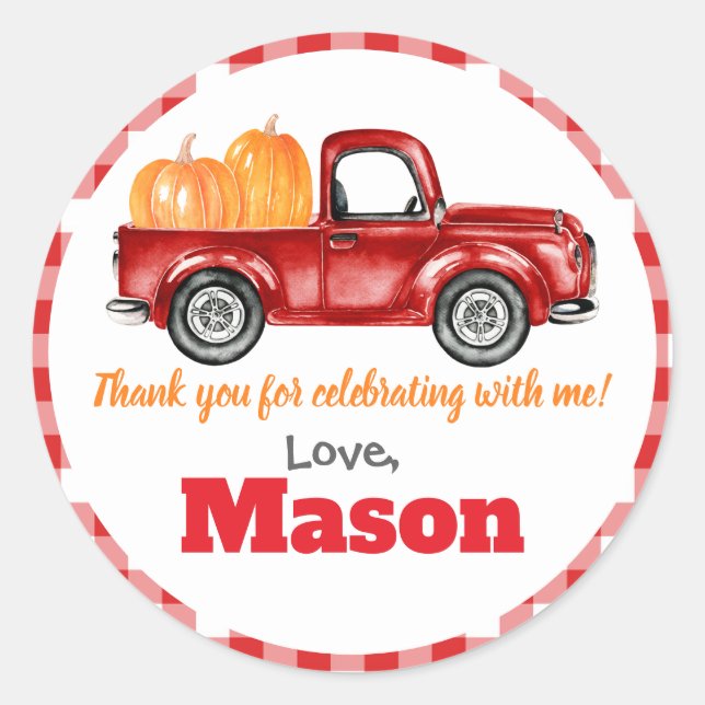Sticker Rond Citrouille de camion citrouille Patch - Camion rou (Devant)