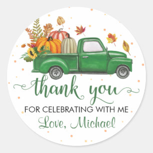 Sticker Rond Citrouille de camion vert Feuilles de la fête d'au