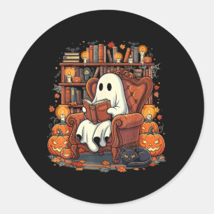 Sticker Rond Citrouille de chat noir de livres de lecture de fa