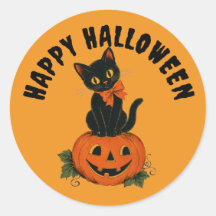 Citrouille de chat noir vintage Joyeux Halloween