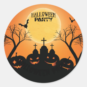 Sticker Rond Citrouille de la fête d'Halloween noir orange
