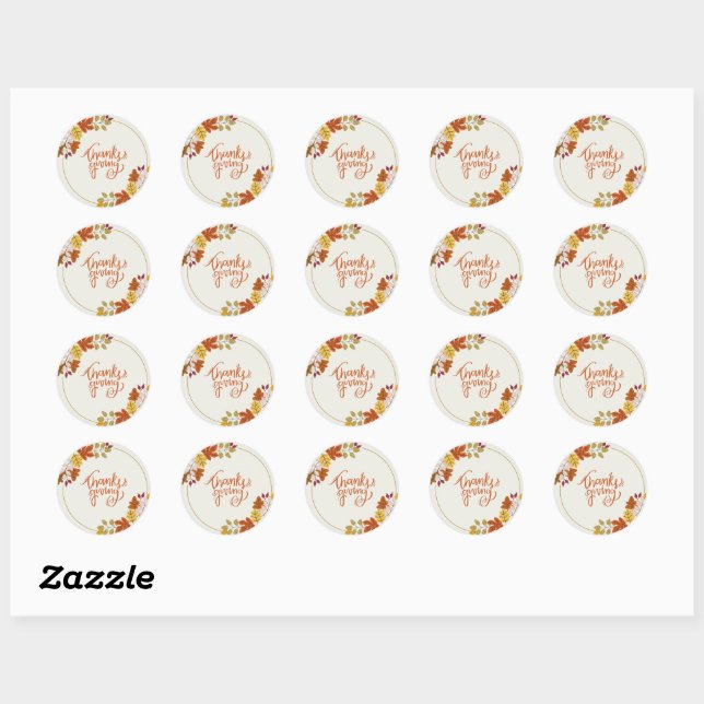Sticker Rond Citrouille de Thanksgiving & Automne (Feuille)