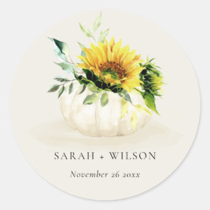 Sticker Rond Citrouille de tournesol rustique Floral Mariage d'