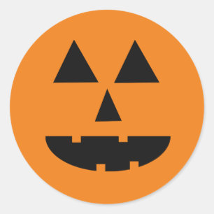 Sticker Rond Citrouille d'Halloween. Amusante lanterne Jack noi