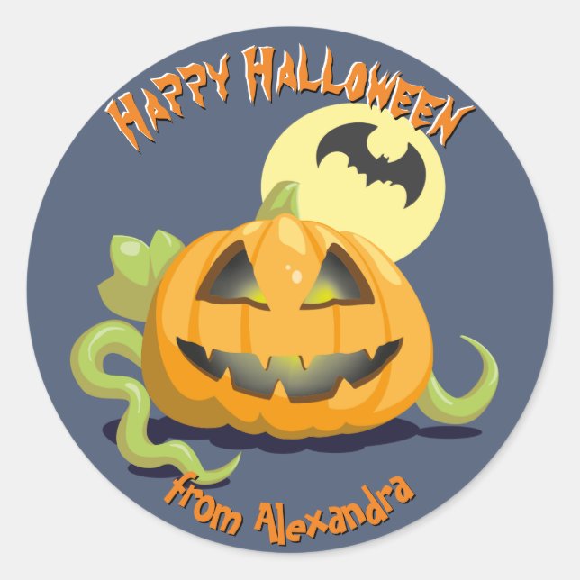 Sticker Rond Citrouille d'Halloween Jack O' Lantern (Devant)