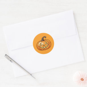 Sticker Rond Citrouille d'Halloween Jack O Lantern de dessin an