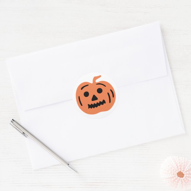 Sticker Rond Citrouille d'Halloween Jack-O-Lantern orange (Enveloppe)