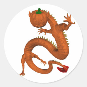 Sticker Rond Citrouille d'Halloween orange dragon