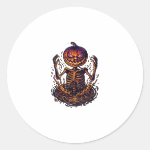 Sticker Rond Citrouille d'Halloween Portail Magique de Flames d