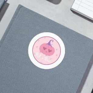 Sticker Rond Citrouille d'Halloween rose