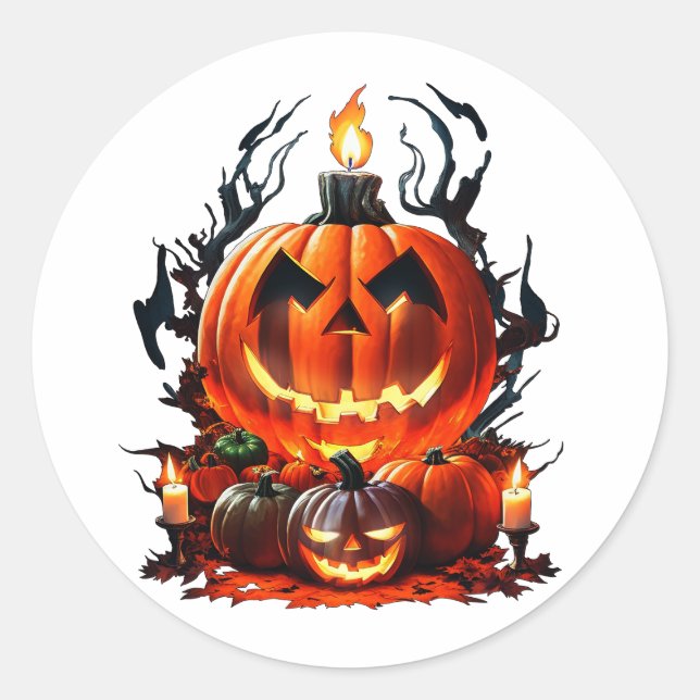 Sticker Rond Citrouille d'horreur d'Halloween (Devant)