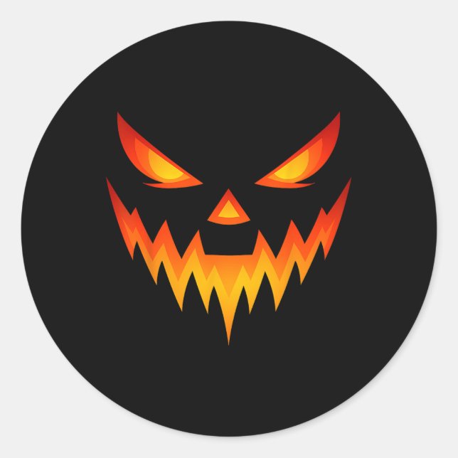 Sticker Rond Citrouille effrayant Jack-o'-lantern Face Hallowee (Devant)