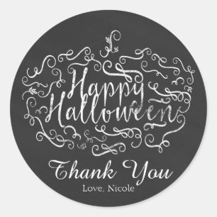 Sticker Rond Citrouille élégante sur tableau noir Joyeux Hallow