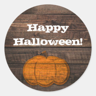 Sticker Rond Citrouille en bois rustique Halloween automne favo