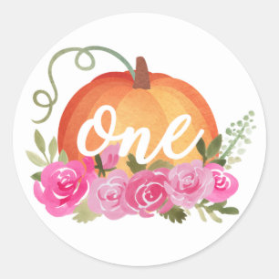 Sticker Rond Citrouille et Rose UN premier anniversaire Favoris