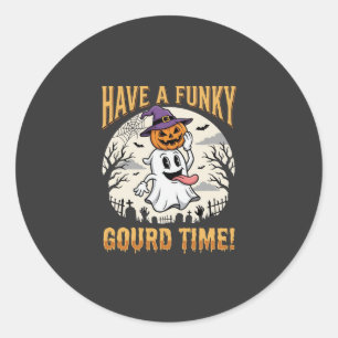 Sticker Rond Citrouille fantôme de la période funky Halloween