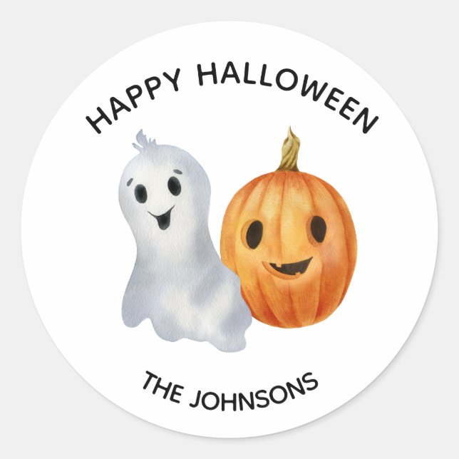 Sticker Rond Citrouille fantôme Halloween Citrouille mignon (Devant)