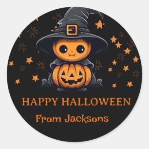 Sticker Rond Citrouille Fantôme mignon Joyeux Halloween personn