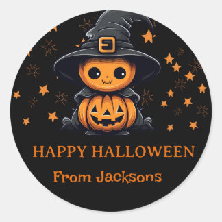 Sticker Rond Citrouille Fantôme mignon Joyeux Halloween personn