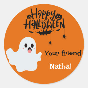 Sticker Rond Citrouille Fantôme mignon Joyeux Halloween personn