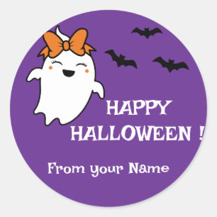 Sticker Rond Citrouille Fantôme mignon Joyeux Halloween personn