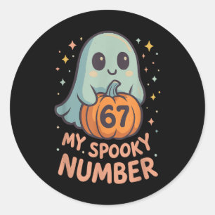 Sticker Rond Citrouille fantôme mignonne Kawaii 67 Meme Drôle d