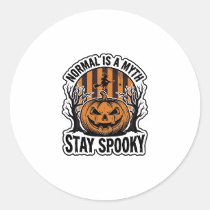 Sticker Rond Citrouille Fantôme Sorcière Gravure Vintage Hallow