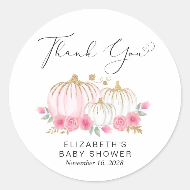 Sticker Rond Citrouille Floral Baby Girl Douche Merci (Devant)