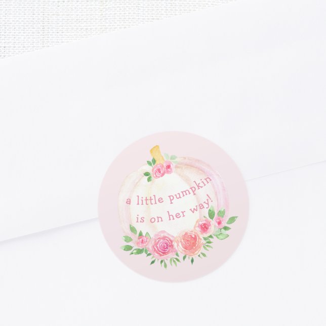 Sticker Rond Citrouille Floral Baby shower rose fille (Créateur téléchargé)