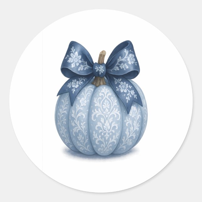 Sticker Rond Citrouille Floral Bleu (Devant)