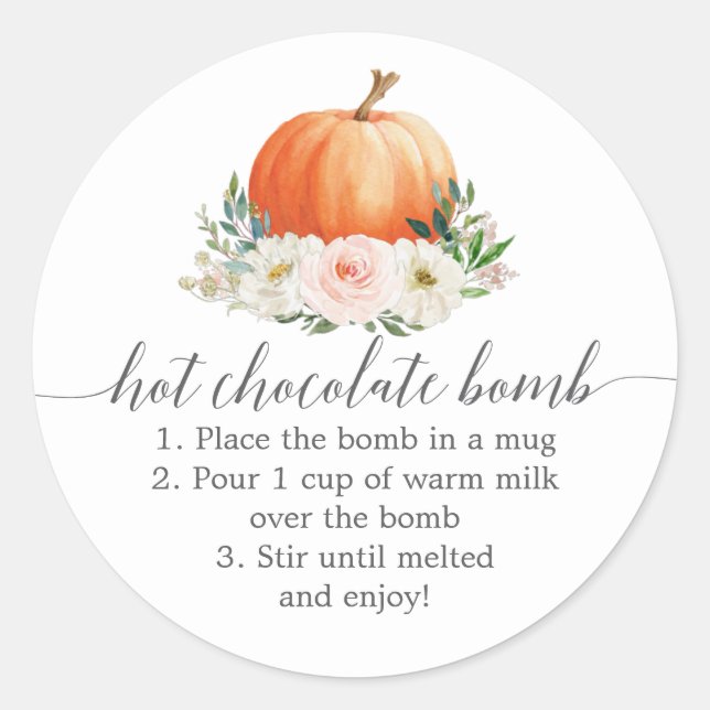 Sticker Rond Citrouille Floral Rustique Hot Chocolate Bombe Fav (Devant)