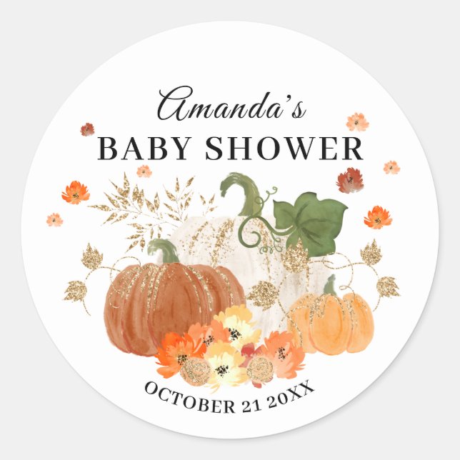 Sticker Rond Citrouille & Gold Halloween Thème Baby shower Favo (Devant)