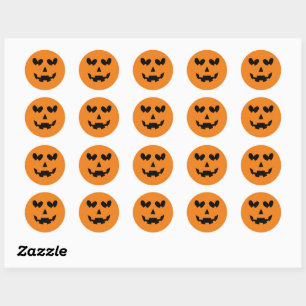 Sticker Rond Citrouille Halloween cœur joyeux orange et noir 