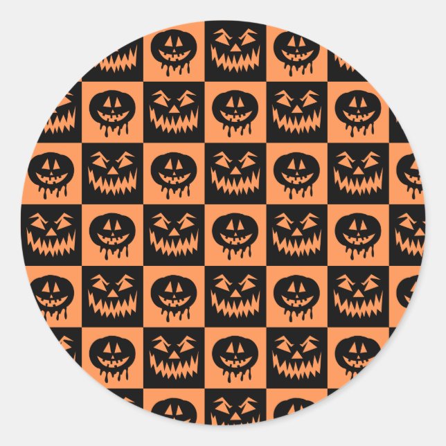 Sticker Rond Citrouille Halloween Face Fantôme Motif Éffrayant (Devant)