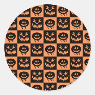 Sticker Rond Citrouille Halloween Face Fantôme Motif Éffrayant