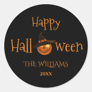 Sticker Rond Citrouille Happy Halloween personnalisé
