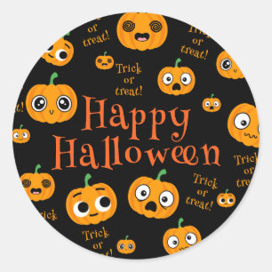 Sticker Rond Citrouille Happy Halloween Trick ou Treat
